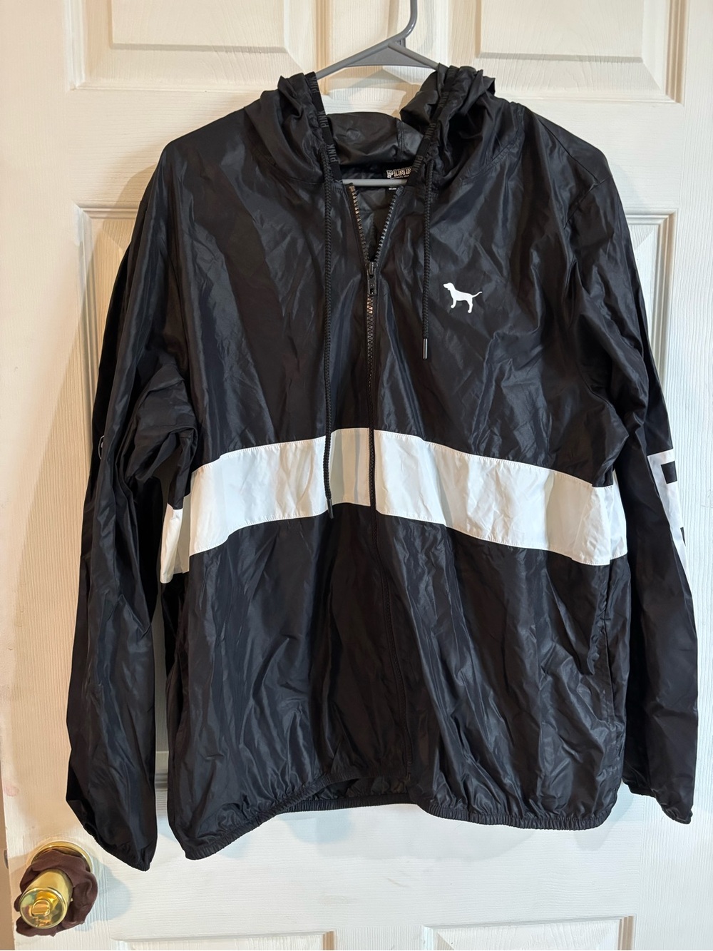 PINK Victoria's Secret Black and White Hooded Windbreaker Jacket